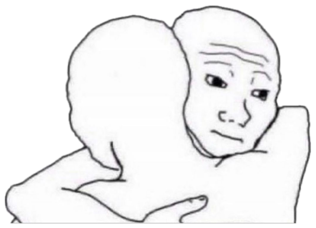 Two Wojak figures hugging captioned 'I didnt wanna leave you on seen so here's a hug' sticker