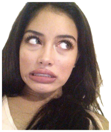Woman with eyes rolled back and lip curled in an exaggerated cringing, disgusted face sticker