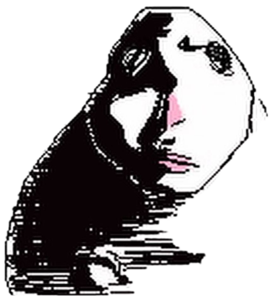 Minimalist black and white line art of a hooded figure turning away dramatically sticker