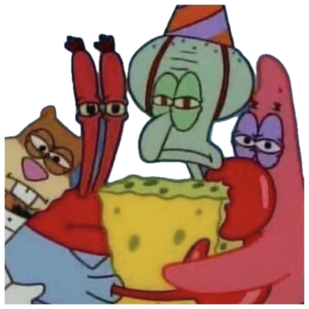 SpongeBob characters huddled together with tired, half-lidded bored expressions sticker