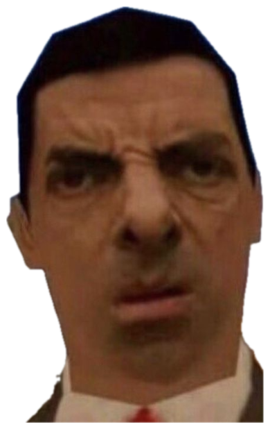 Mr. Bean's face crudely pasted into a game screenshot squinting suspiciously sticker