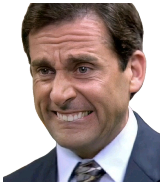 Michael Scott from The Office wincing through a tight, pained forced smile sticker
