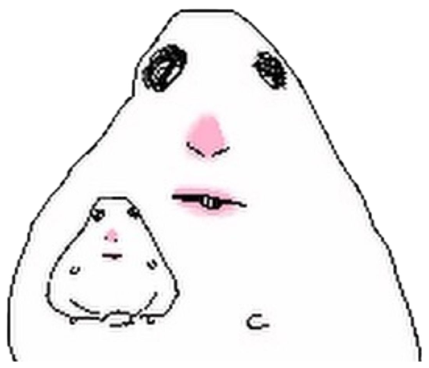 Wojak-style cartoon figure with a mini clone of itself sitting at chest level, both staring blankly sticker