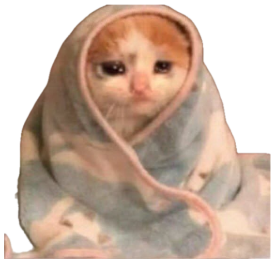 Teary-eyed cat wrapped up in a blanket looking utterly miserable sticker