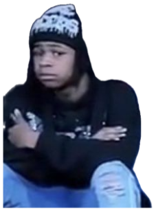Teen in a beanie with arms crossed throwing a suspicious side-eye sticker