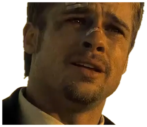 Man with tears streaming down his face looking up with a broken, emotional expression sticker