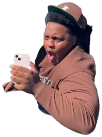 Man leaning out a car window recording his phone with a shocked, disgusted grimace sticker