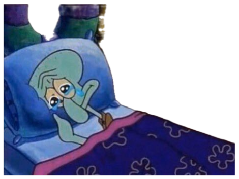 Squidward lying awake in bed with a single tear, quietly miserable sticker