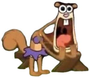 Sandy from SpongeBob screaming at the top of her lungs while another squirrel stands calmly beside her sticker