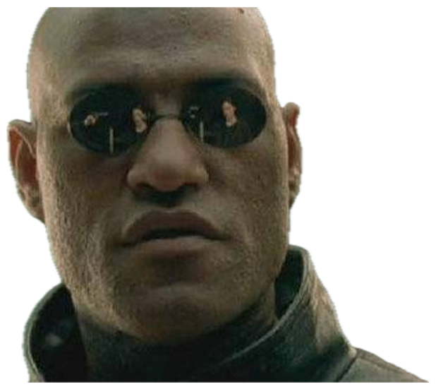 Morpheus in his mirrored shades giving a skeptical, sizing-you-up look sticker