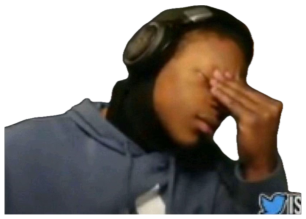 Person in headphones pressing their hand over their face in a full facepalm moment sticker