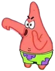 Patrick Star pointing with furious brows and an open yelling mouth sticker