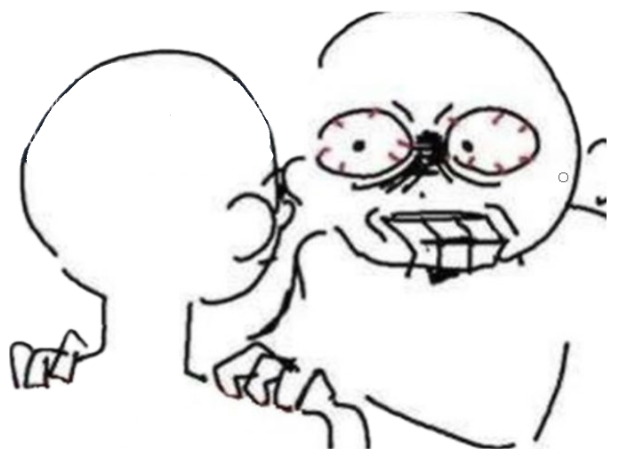 Crudely drawn figure gritting its teeth in wide-eyed nervous panic sticker