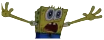 SpongeBob throwing his arms up in panic under a wall of '/j' text sticker