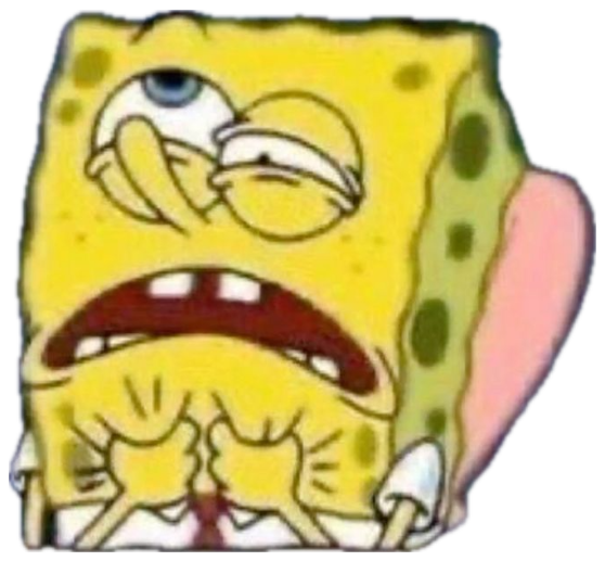 SpongeBob hunched over a blank paper looking absolutely overwhelmed and stressed sticker