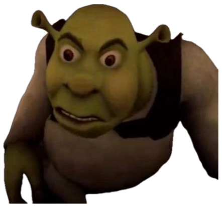 Shrek staring straight ahead with wide, unsettled eyes and a slightly open mouth sticker