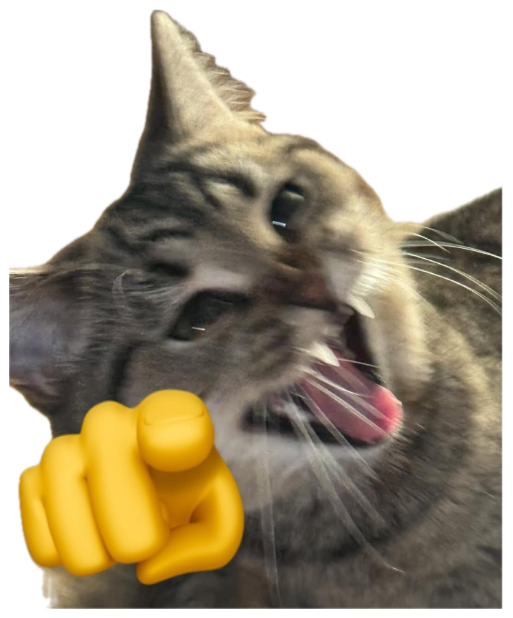 Tabby cat mid-yawn with a pointing-finger emoji, looking like it's calling you out sticker