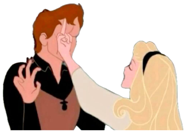 Disney's Sleeping Beauty scene: Aurora pokes Prince Phillip's nose with her finger sticker