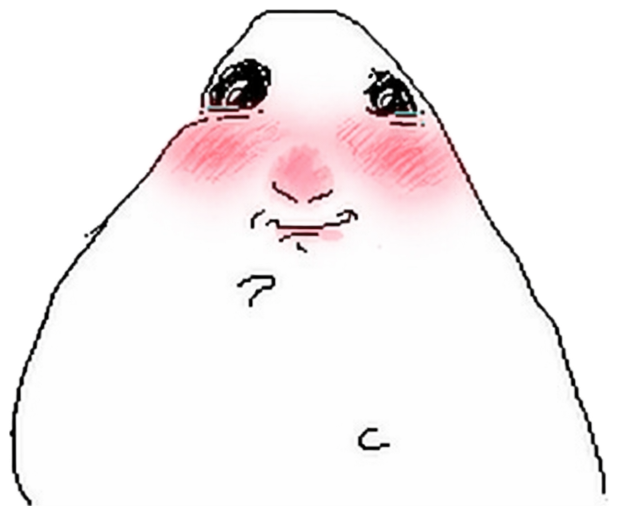 Blob drawing with bright red blushing cheeks and a shy little smile sticker