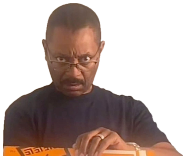 Older man glaring intensely over his glasses while working at a table sticker