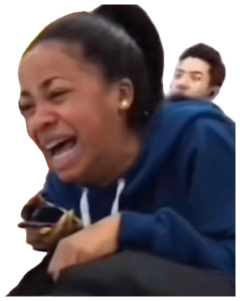 Girl in a classroom doubled over a desk laughing so hard she's crying sticker