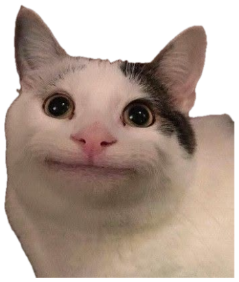 White and grey cat giving the camera an unsettlingly wide smug grin sticker