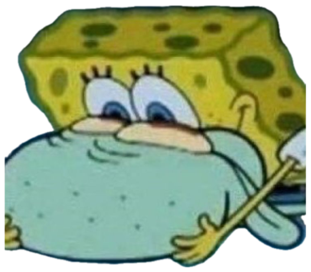 SpongeBob with a drooping lower lip and half-lidded eyes, absolutely done sticker
