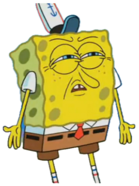 SpongeBob standing with his eyes half-shut and face scrunched in total disgust and exhaustion sticker