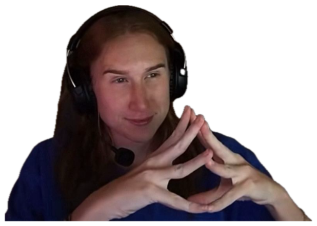 Streamer in a gaming headset with fingers steepled and a sly smirk, clearly scheming sticker