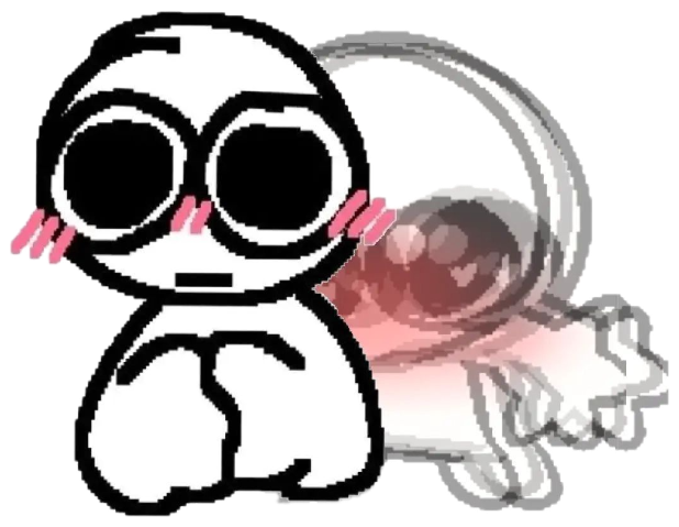 Blushing stick-figure cartoon with huge eyes looking flustered and shy sticker