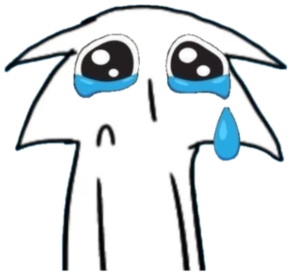 Sad cartoon ghost creature with giant teary eyes and a single blue teardrop sticker