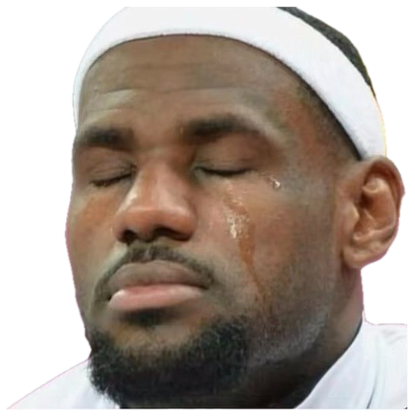 Basketball player in a headband with eyes closed and a single tear rolling down his cheek sticker