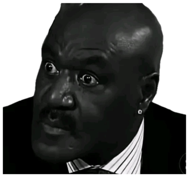 Shaq staring directly into the camera with wide eyes that say he did not expect that at all sticker