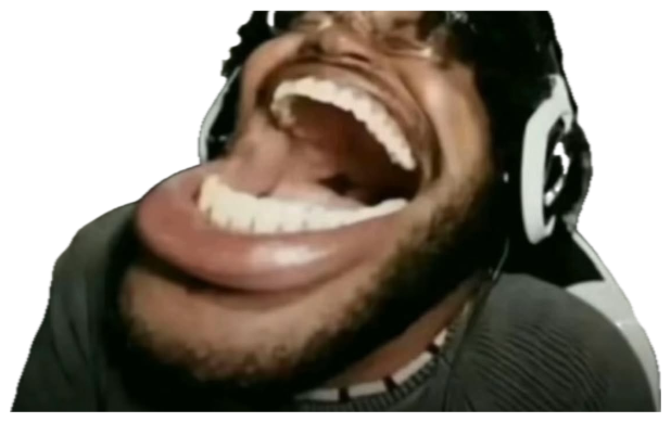 Man with headphones laughing hysterically with his mouth stretched wide open sticker