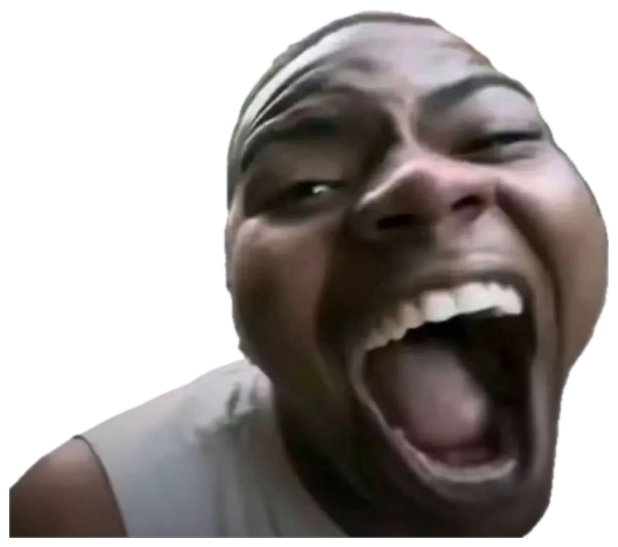 Man leaning into the camera on a city sidewalk, mouth wide open mid-scream sticker