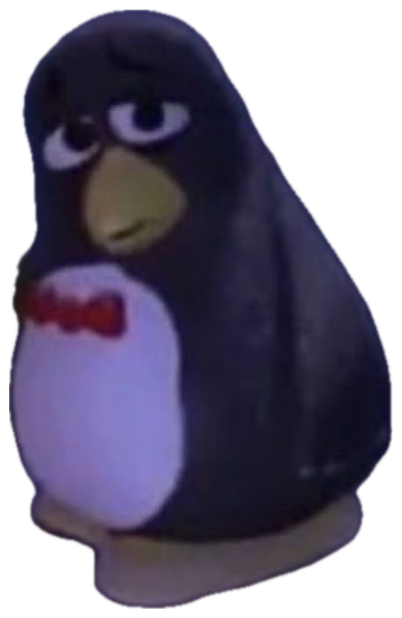 Little toy penguin with a bow tie and droopy, disappointed eyes sticker