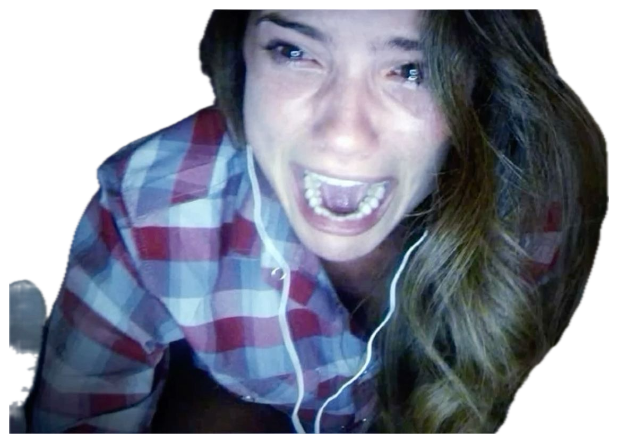 Woman on a webcam screaming in tearful terror at whatever she's watching sticker