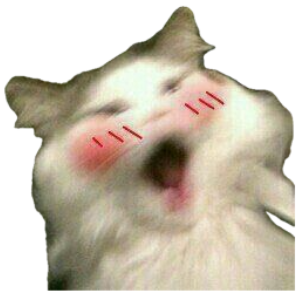 Blurry white cat with anime-style blush marks laughing ecstatically sticker