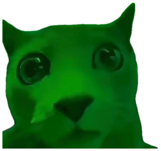 Cat inside a car bathed in eerie green light, staring wide-eyed into the camera sticker