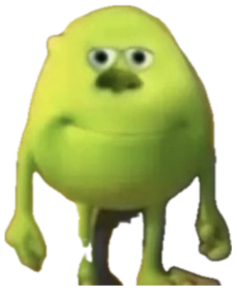 Mike Wazowski walking with a completely blank deadpan face captioned 'my face irl when I type "lol"' sticker