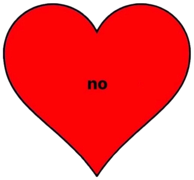 Big red heart with a single lowercase 'no' written in the center sticker