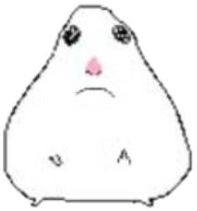 Tiny hand-drawn blob creature with a sad, downturned frown sticker
