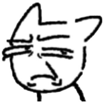 Scribbled cat face squinting with a sour, deeply grossed-out grimace sticker