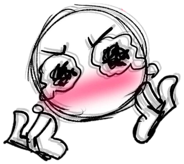 Sketchy cartoon face surrounded by hearts, blushing intensely with love-struck eyes sticker
