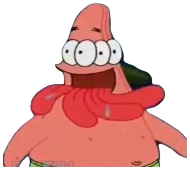 Derpy Patrick Star with four eyes and a wide dopey open-mouthed grin sticker