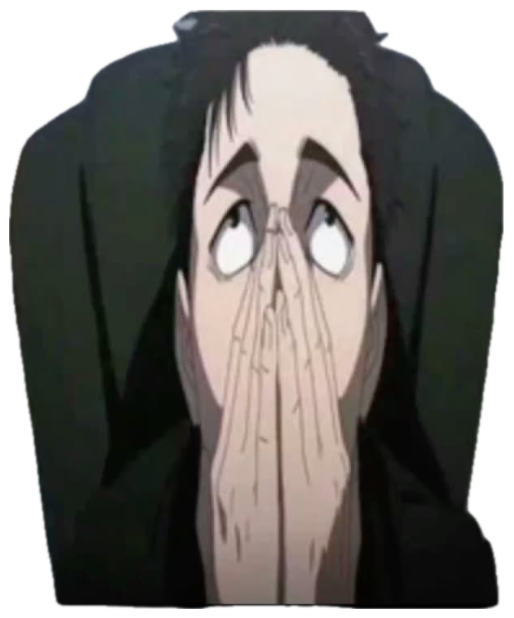 Anime character covering their face in horror, wide white eyes darting upward in panic sticker