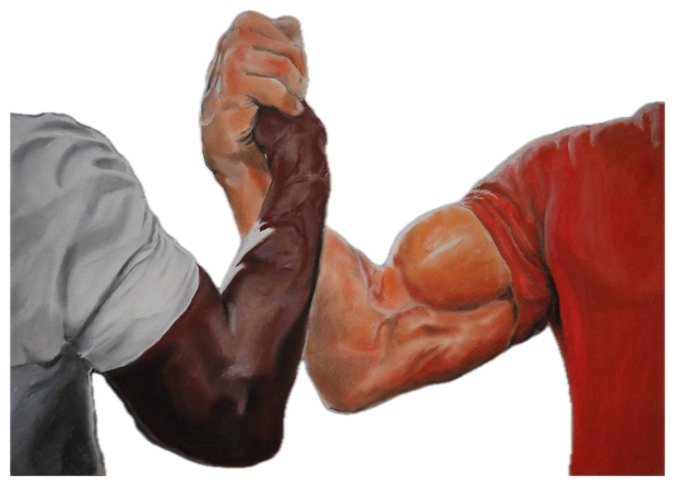 The epic handshake painting of two muscular arms clasping hands in agreement sticker
