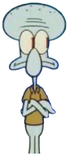 Squidward standing gloomily with arms crossed in a barren, gravestone-dotted field sticker