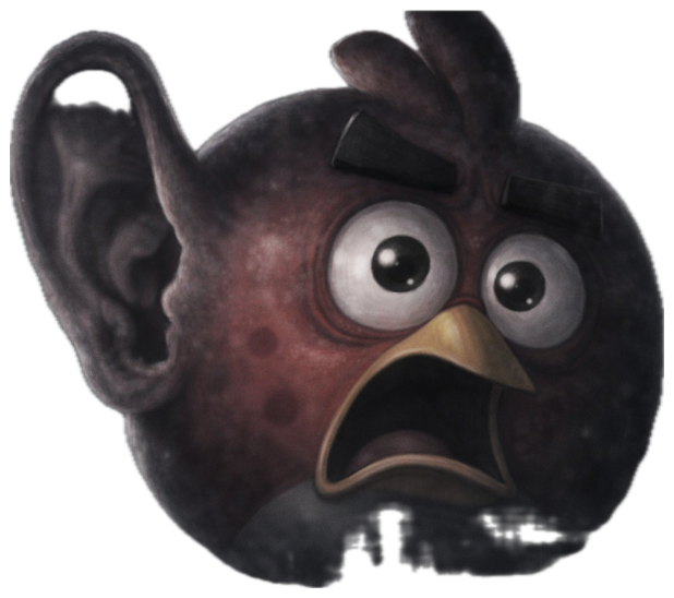 Angry Birds bird as a dark planet with a wide-eyed shocked gasp in space sticker