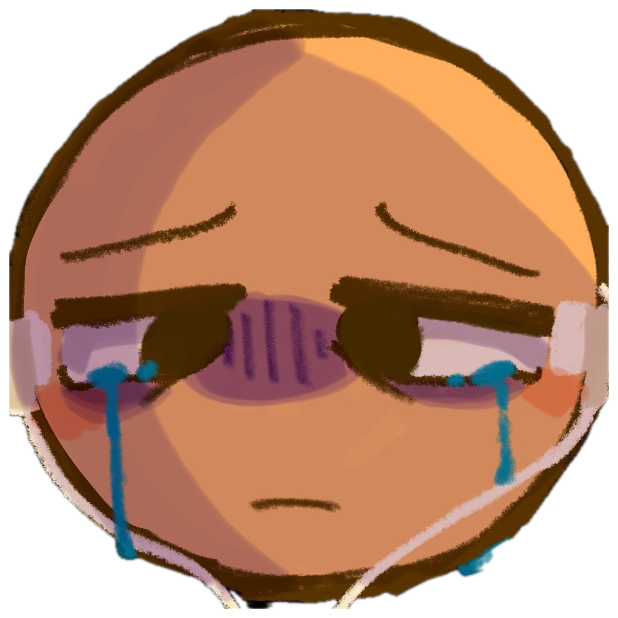 Drawn character with striped glasses and streaming blue tears looking utterly defeated sticker